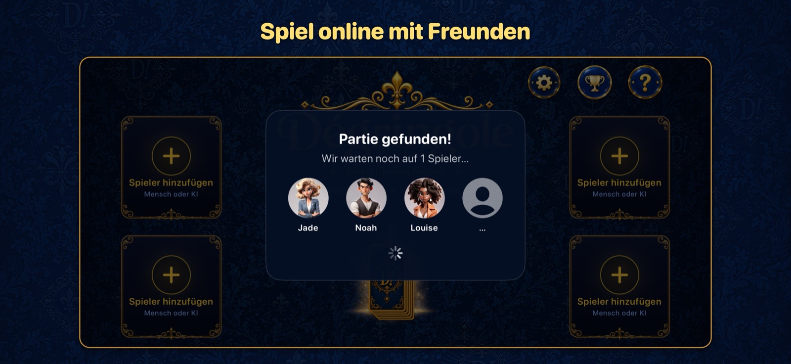Online-Partie: eine Partie ist gefunden, ein Spieler fehlt noch
