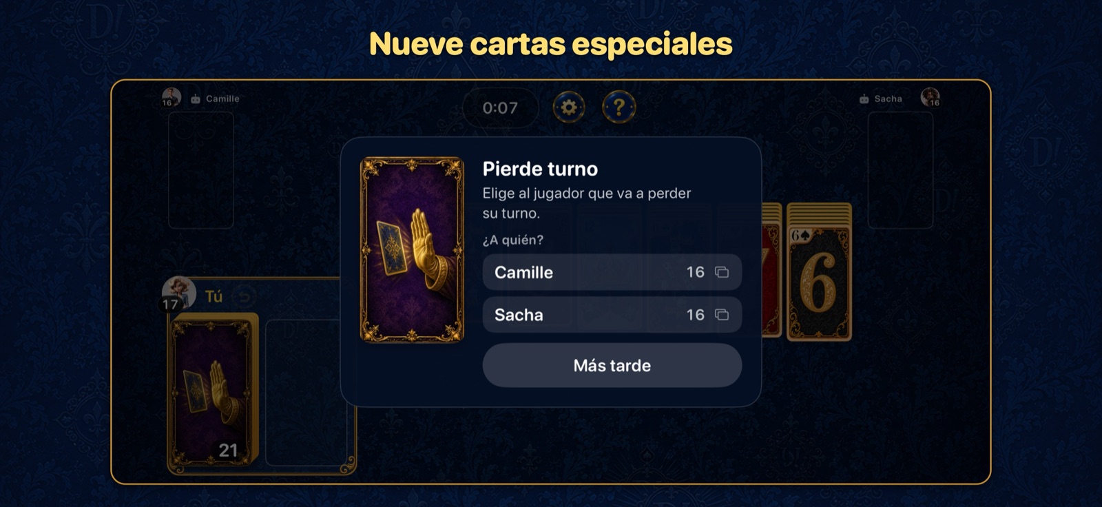 Se juega una carta especial: elegir al jugador que pierde el turno
