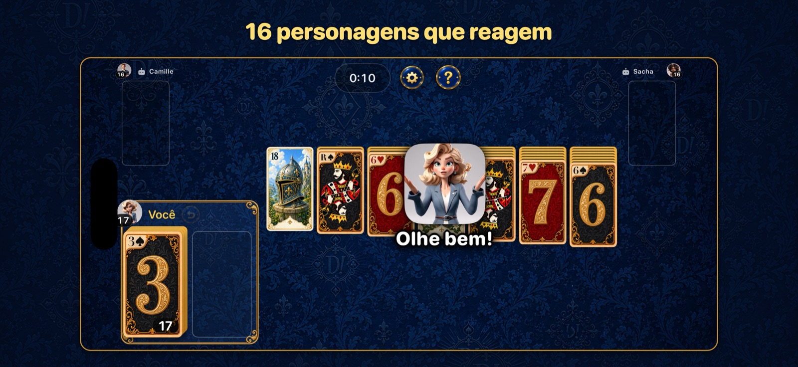 Um personagem envia uma reação a meio da partida