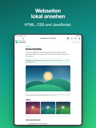 Pagira zeigt eine vollständige lokale Website auf dem iPad