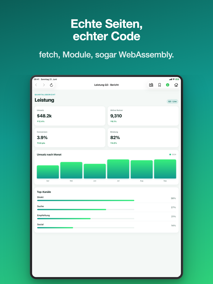 Pagira zeigt eine lokale Webseite mit Code auf dem iPad