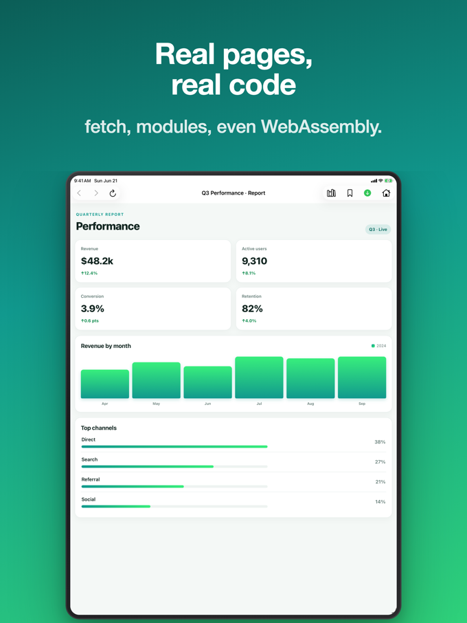 Pagira showing a local web page with code on iPad