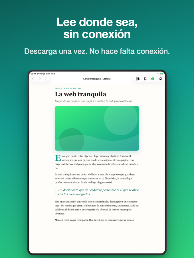 Pagira mostrando la descarga sin conexión de un sitio local en iPad