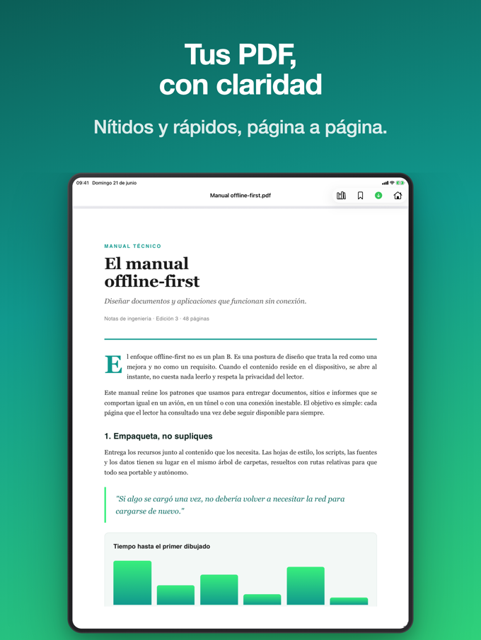 Pagira mostrando un documento PDF en iPad