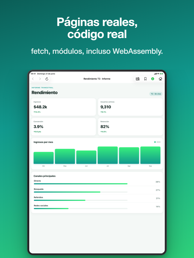 Pagira mostrando una página web local con código en iPad
