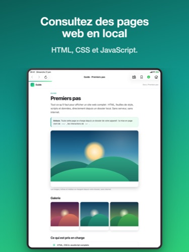 Pagira affichant un site web local complet sur iPad