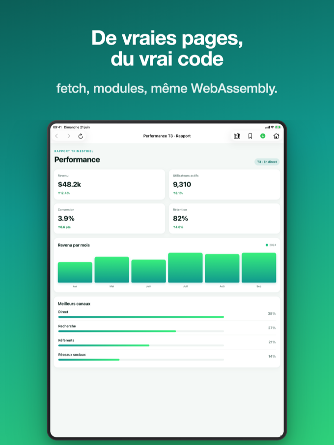 Pagira affichant une page riche et interactive sur iPad