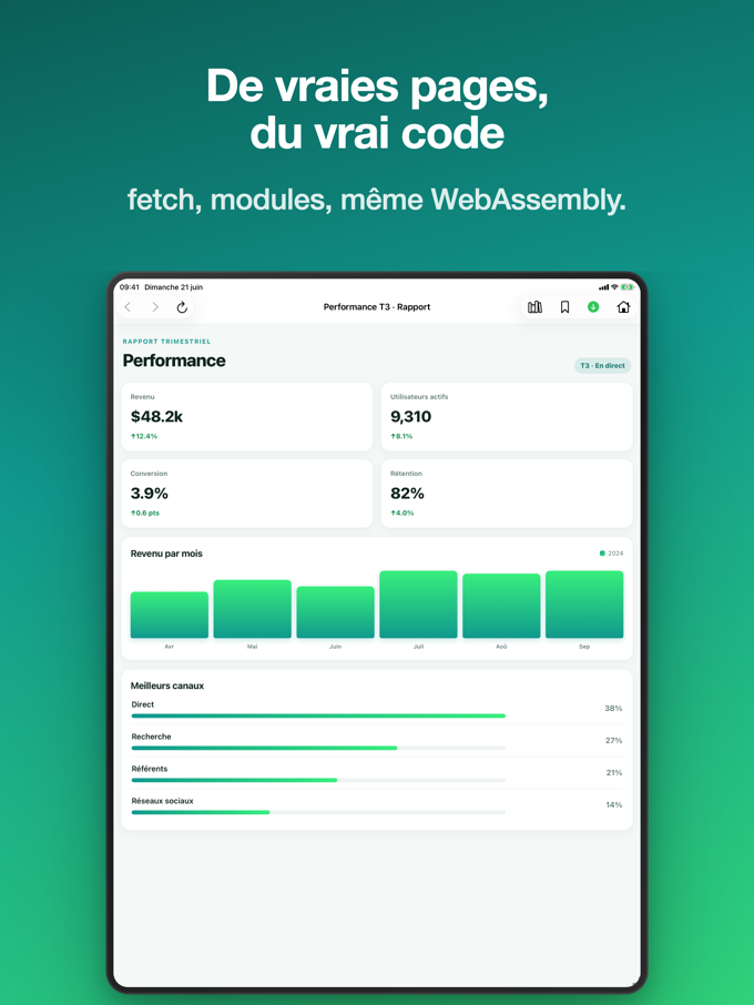 Pagira affichant une page web locale avec du code sur iPad