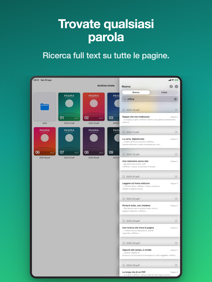 Risultati di ricerca raggruppati per documento in Pagira su iPad