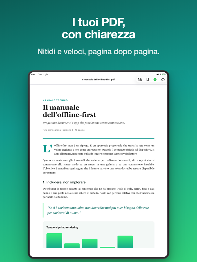 Pagira che mostra un documento PDF su iPad
