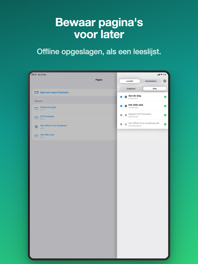 Pagira toont de leeslijst op iPad