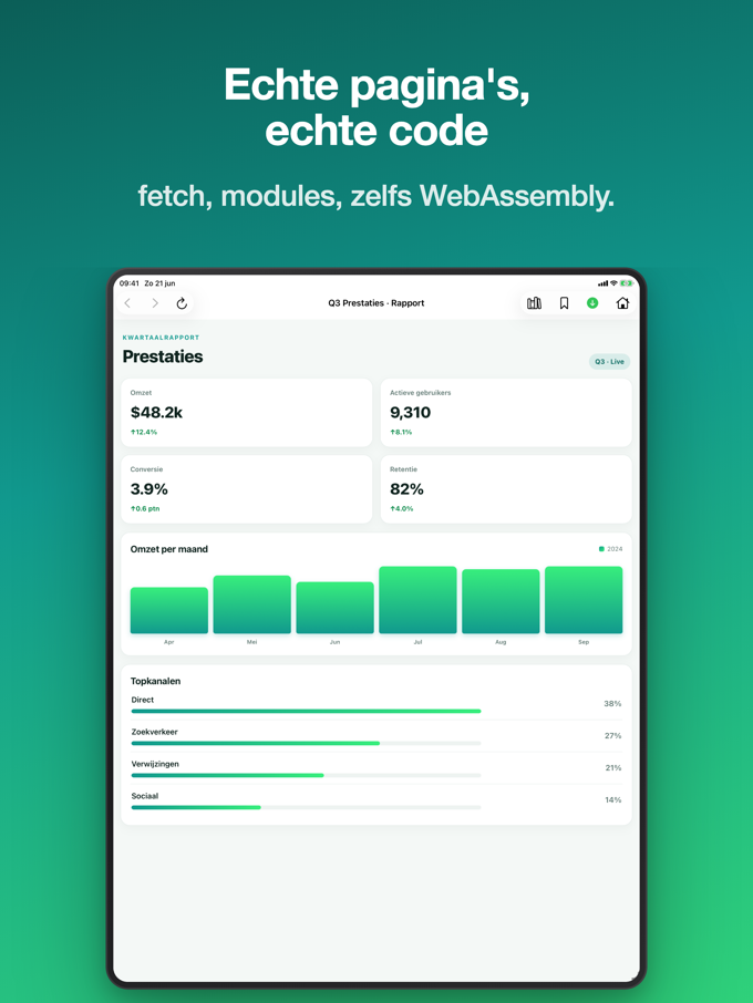 Pagira toont een lokale webpagina met code op iPad