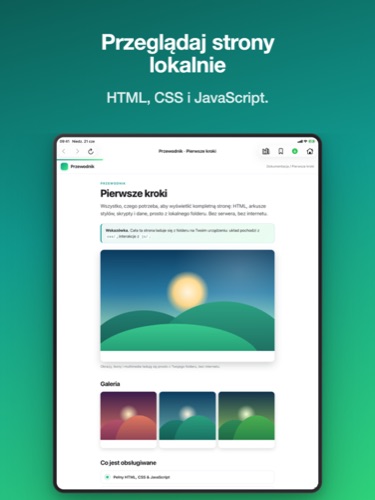 Pagira wyświetlająca kompletną lokalną stronę internetową na iPadzie