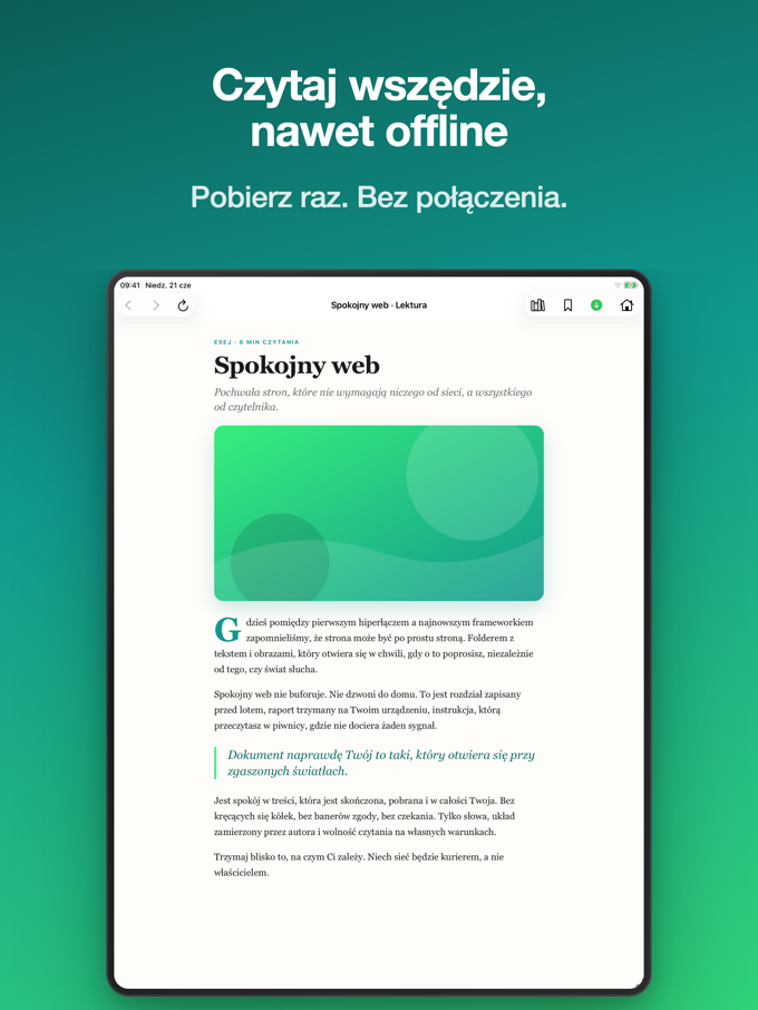 Pagira pokazująca pobieranie lokalnej strony do trybu offline na iPadzie