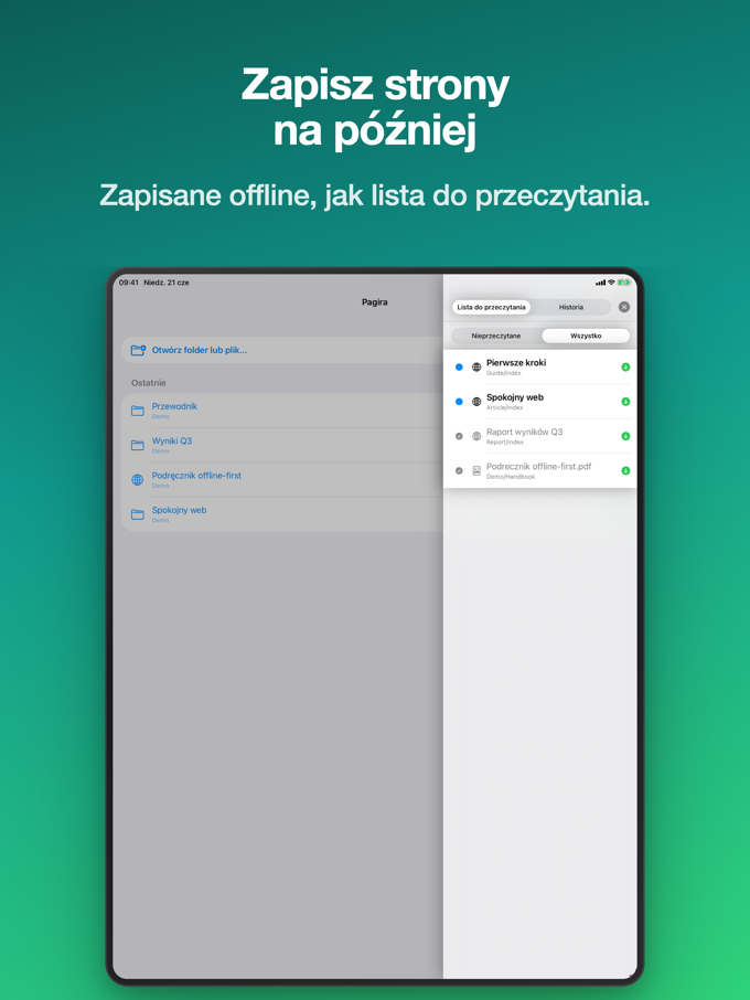 Pagira pokazująca listę do przeczytania na iPadzie
