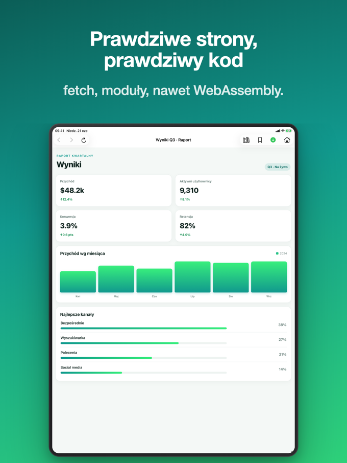 Pagira pokazująca lokalną stronę internetową z kodem na iPadzie