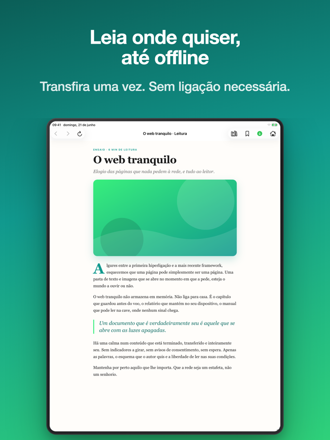 Pagira a mostrar a transferência offline de um site local no iPad