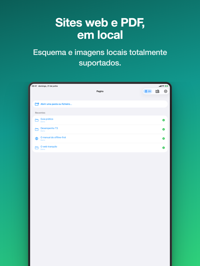 Pagira a mostrar o ecrã inicial com itens recentes no iPad
