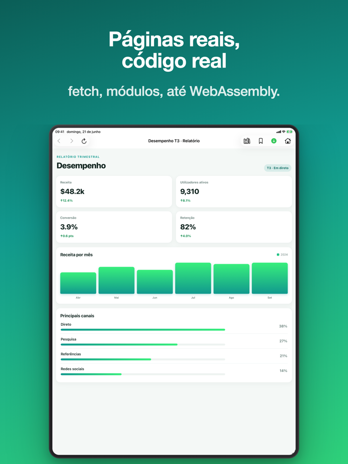 Pagira a mostrar uma página web local com código no iPad